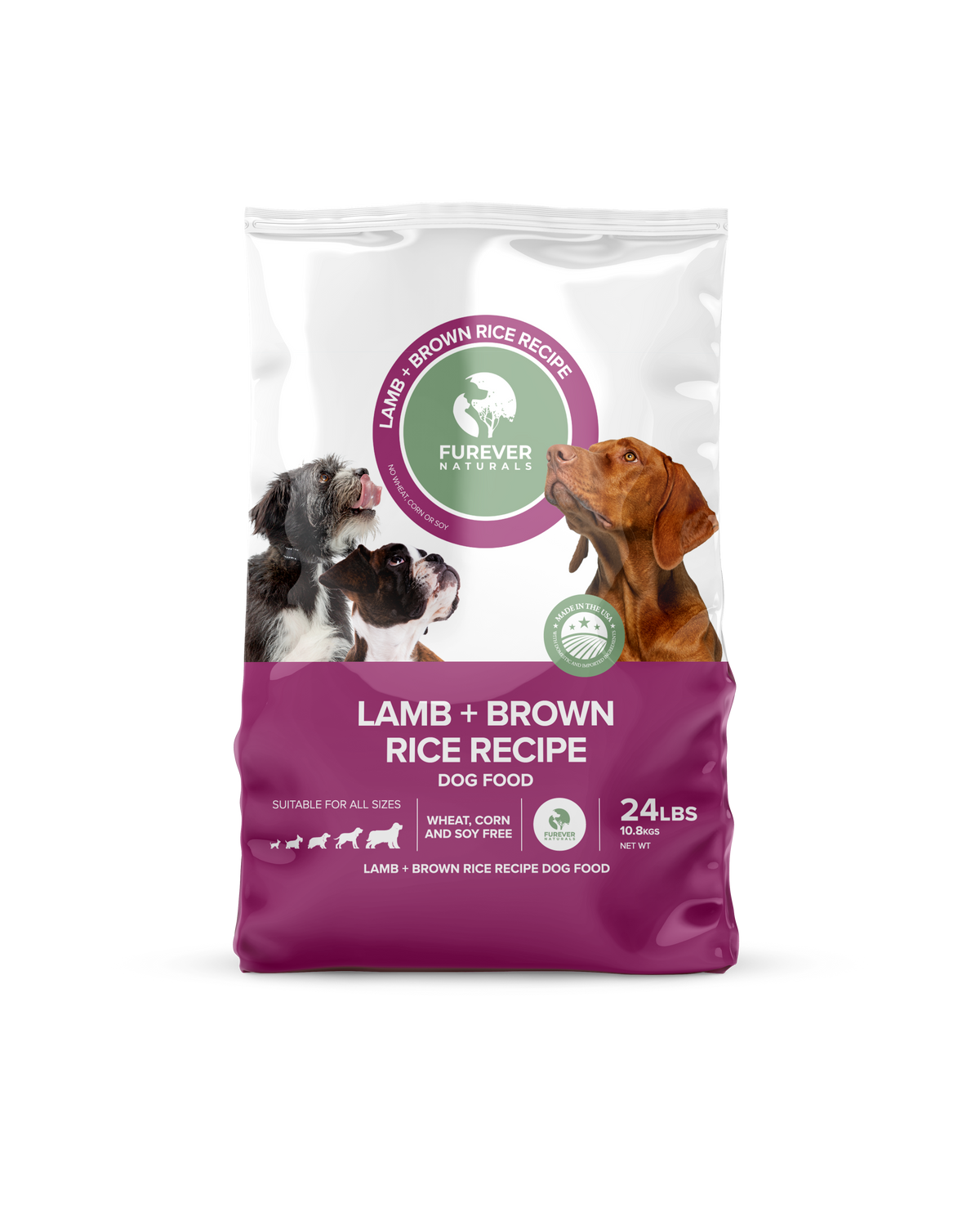 a bag of lamb and brown dog food